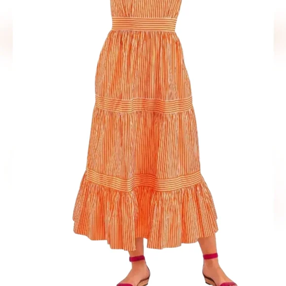 NWOT GRETCHEN SCOTT DESIGNS Hope Melon Striped Tiered Ruffled Sleeveless Dress
